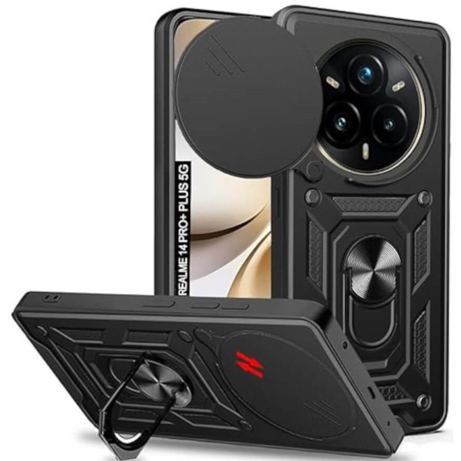 Θήκη Realme 14 Pro Plus Bodycell Armor Slide Ανθεκτική με Κάλυμμα για την Κάμερα & Μεταλλικό Ring Holder Black