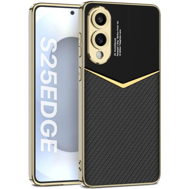 Θήκη Samsung Galaxy S25 Edge Bodycell Jazz Leather Backcover Σκληρή με TPU Bumper Carbon Black
