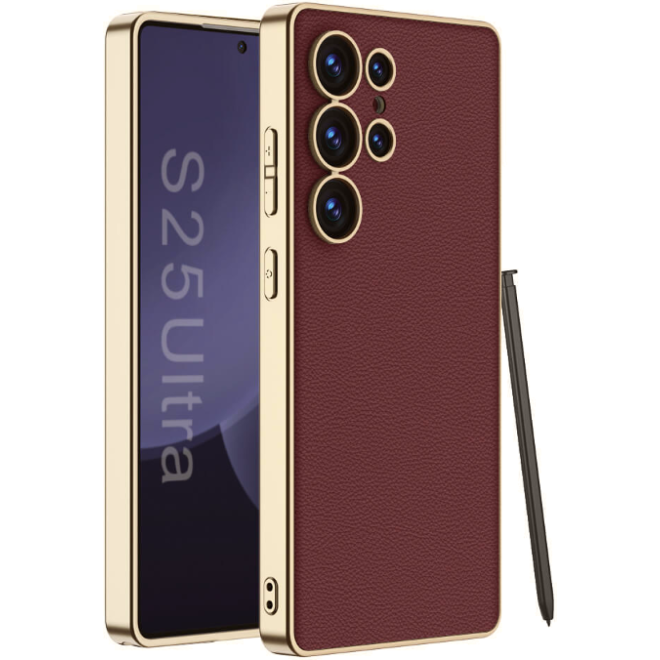 Θήκη Samsung Galaxy S25 Ultra Bodycell Plating Leather Backcover Σκληρή με TPU Bumper Red