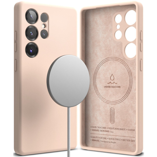 Θήκη Samsung Galaxy S25 Ultra Ringke Silicone Magnetic Ανθεκτική Σιλικόνης με MagSafe Pink Sand
