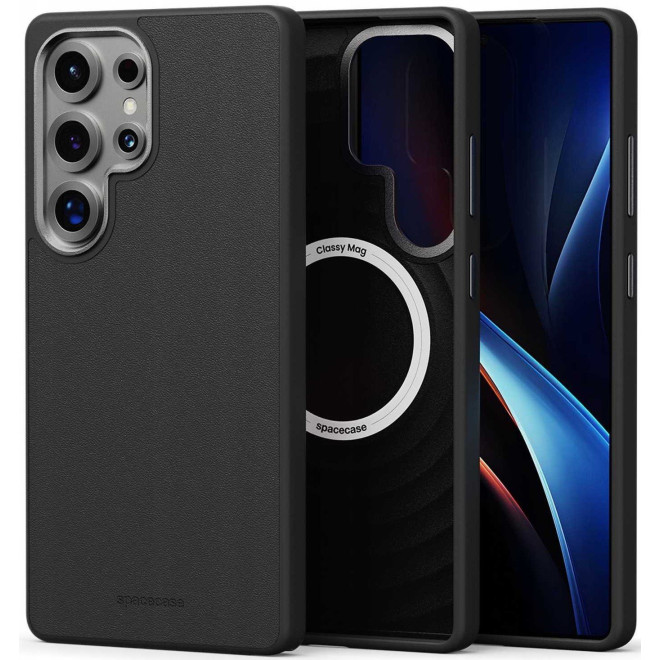 Θήκη Samsung Galaxy S25 Ultra Spacecase Classy Mag Σκληρή από Οικολογικό Δέρμα με MagSafe Black