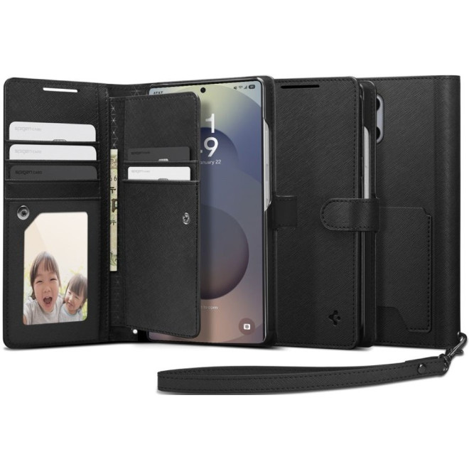 Θήκη Samsung Galaxy S25 Ultra Spigen Wallet S Πορτοφόλι με Αποσπώμενο Λουράκι Χειρός Black