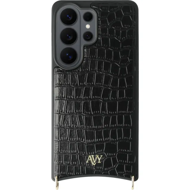 Θήκη Samsung Galaxy S26 Ultra Avy Case with Lanyard Hooks Δερμάτινη με MagSafe & Υποδοχές για Λουράκι Leather Croco Black