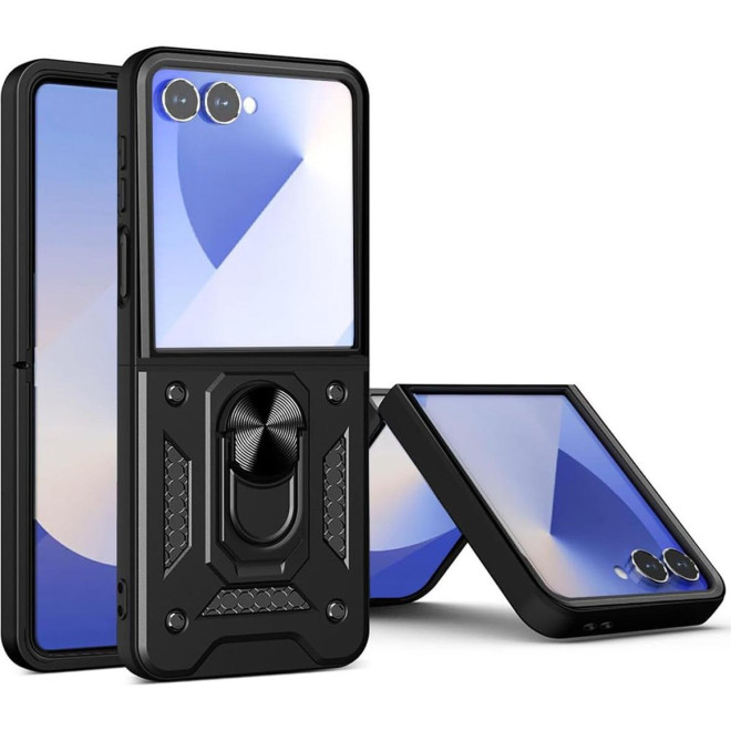 Θήκη Samsung Galaxy Z Flip7 Techsuit CamShield Ανθεκτική με Μεταλλικό Ring Holder Black