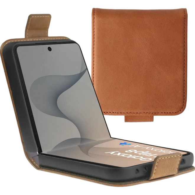 Θήκη Samsung Galaxy Z Flip8 Rosso Deluxe Δερμάτινο Πορτοφόλι Brown