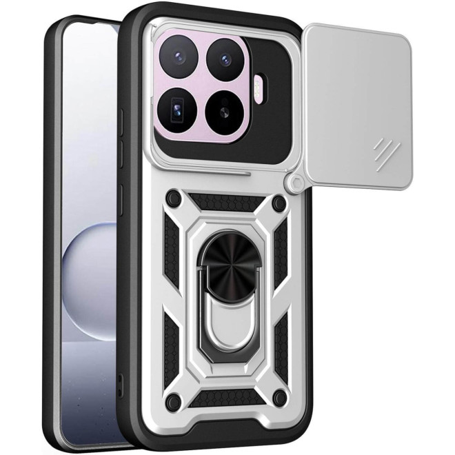 Θήκη Xiaomi 17T Bodycell Armor Slide Ανθεκτική με Κάλυμμα για την Κάμερα & Μεταλλικό Ring Holder Silver