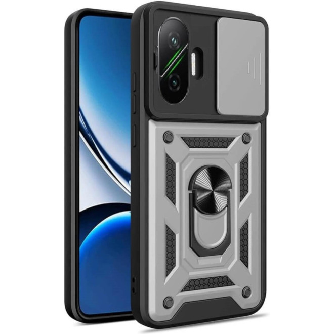 Θήκη Xiaomi Poco F7 Bodycell Armor Slide Ανθεκτική με Κάλυμμα για την Κάμερα & Μεταλλικό Ring Holder Silver