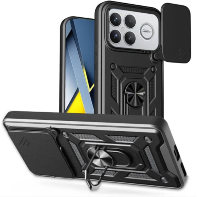 Θήκη Xiaomi Poco F8 Ultra Bodycell Armor Slide Ανθεκτική με Κάλυμμα για την Κάμερα & Μεταλλικό Ring Holder Black