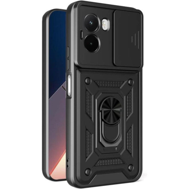 Θήκη Xiaomi Poco M7 4G Bodycell Armor Slide Ανθεκτική με Κάλυμμα για την Κάμερα & Μεταλλικό Ring Holder Black