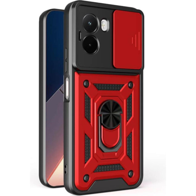 Θήκη Xiaomi Poco M7 4G Bodycell Armor Slide Ανθεκτική με Κάλυμμα για την Κάμερα & Μεταλλικό Ring Holder Red