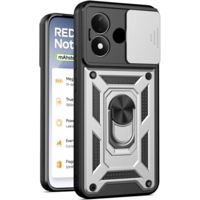 Θήκη Xiaomi Redmi Note 17 Bodycell Armor Slide Ανθεκτική με Κάλυμμα για την Κάμερα & Μεταλλικό Ring Holder Silver