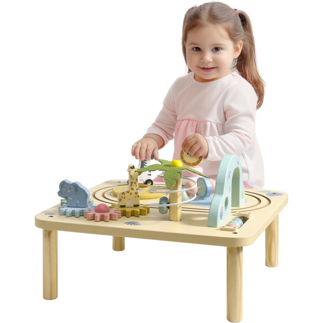Τραπέζι Δραστηριοτήτων Navaris Activity Table Ξύλινο Εκπαιδευτικό για Παιδιά 2 έως 5 Ετών 44.5 cm ‎Beige