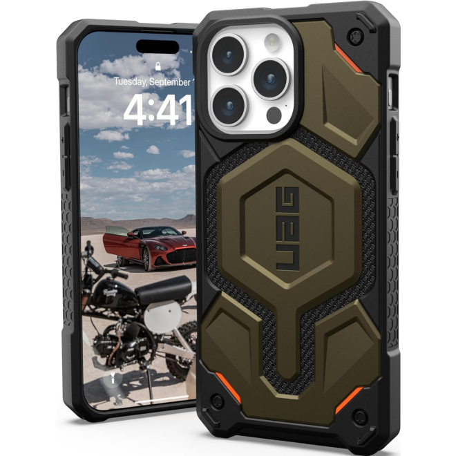 UAG Monarch Pro - Ανθεκτική Θήκη MagSafe - Apple iPhone 15 Pro Max - Kevlar Elemental Green