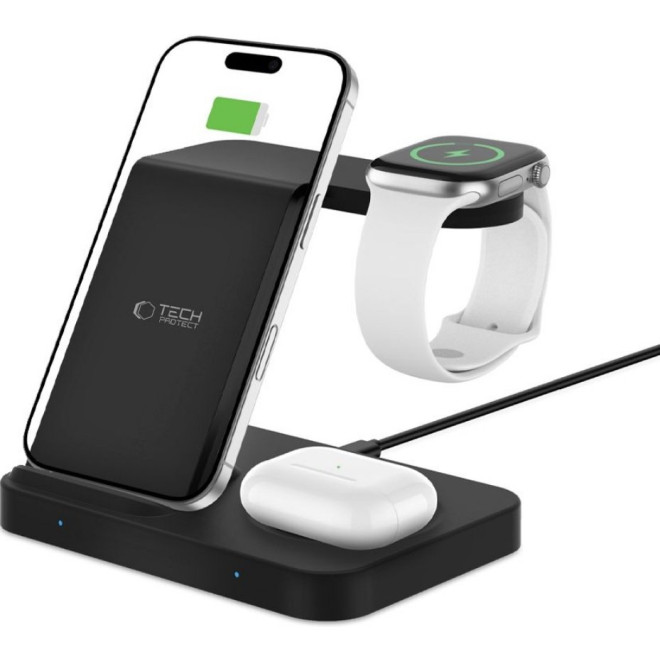 Βάση Ασύρματης Φόρτισης Tech-Protect A37 3 in 1 Qi για Smartphone / Airpods & Galaxy Buds / Apple Watch 15W Black