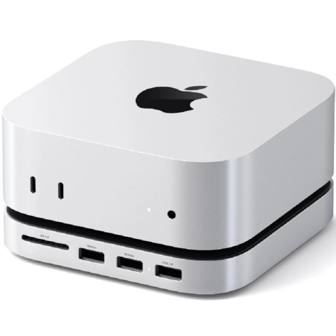 Βάση Hub Satechi Stand & Hub Αλουμινίου για Mac Mini M4 2024 / Mac Mini M4 Pro 2024 με 1 x Θήκη για M.2 NVMe SSD Εξωτερικό Σκληρό Δίσκο & Θύρες 3 x USB-A / 1 x SD UHS-II Silver