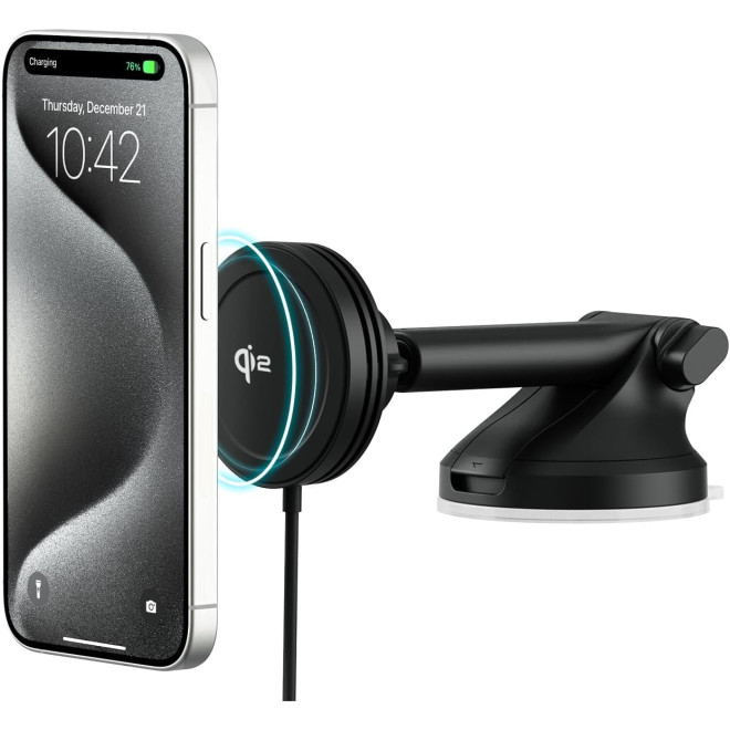 Βάση Κινητών Αυτοκινήτου iOttie Velox Mini Qi2 για Ταμπλό / Παρμπρίζ με Βεντούζα / Ασύρματη Μαγνητική Φόρτιση MagSafe 15W & Φορτιστής Αυτοκινήτου 20W Black