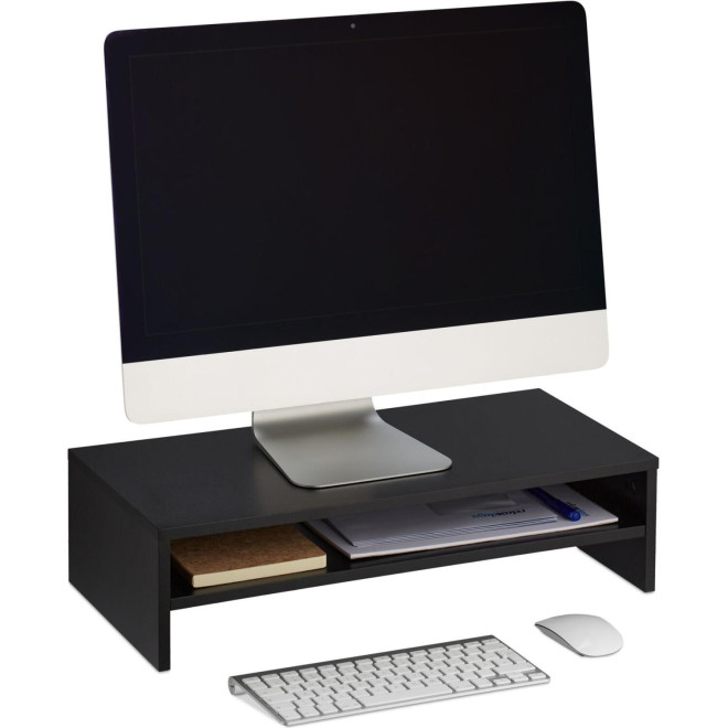 Βάση Οθόνης Υπολογιστή Relaxdays Monitor Stand with Compartment Επιτραπέζια με Ράφι 14.5 x 54 x 25.5 cm Black