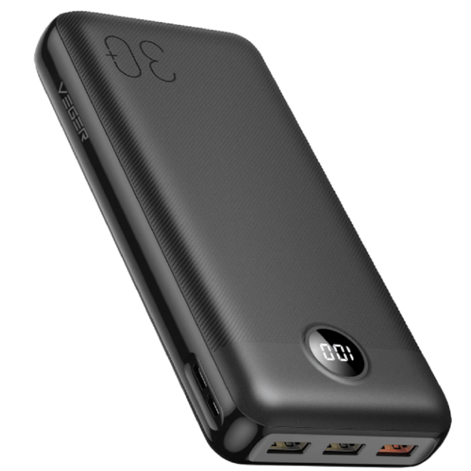 Veger PowerBank L30 με Ψηφιακή Οθόνη LED - Φορητή Μπαταρία Φόρτισης με 3 x USB-Α / 1 x Type-C - 30000mAh - Black