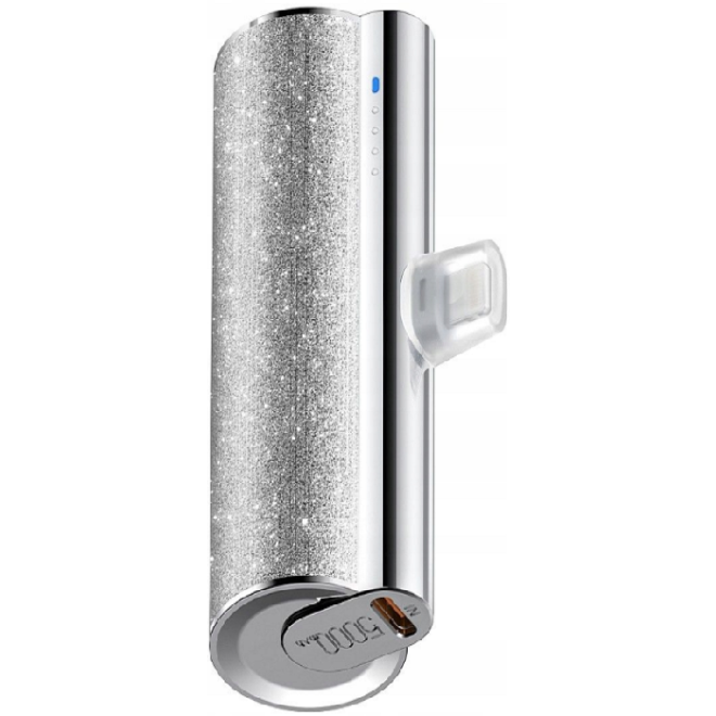 Veger PowerBank Lipstick-L W0573P - Φορητή Μπαταρία Φόρτισης με Ενσωματωμένο 1 x Lightning (Male) & 1 x Type-C (Female) - 5000mAh - 12W - Silver