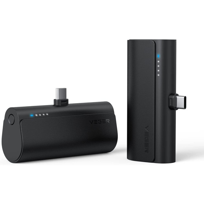 Veger PowerBank PlugOn-C - Φορητή Μπαταρία Φόρτισης με Ενσωματωμένο Type-C - 5000mAh - 20W - Black