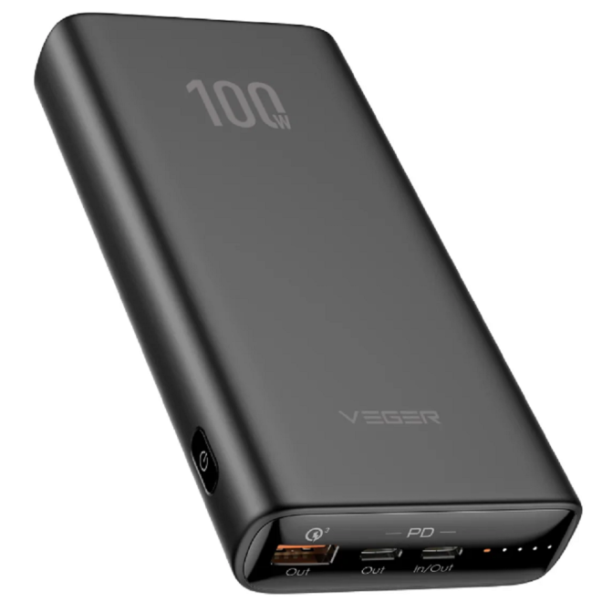Veger PowerBank T100 - Φορητή Μπαταρία Φόρτισης για Laptop / Φορητό Υπολογιστή με 1 x USB-Α / 2 x Type-C - 20000mAh - 100W - Black