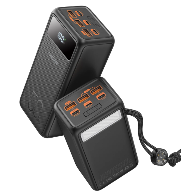 Veger Tank Lite PowerBank με Ψηφιακή Οθόνη LED & Φακό - Φορητή Μπαταρία Φόρτισης με 3 x USB-Α / 1 x Type-C - 50000mAh - 22.5W - Black 