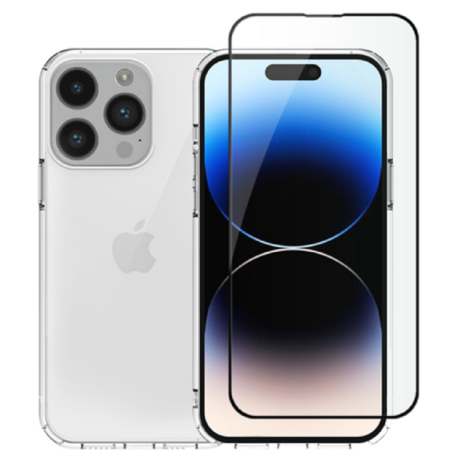 Vivid Σετ Διάφανη Θήκη Σιλικόνης & Full Face Tempered Glass - Apple iPhone 14 Pro - Transparent / Black 