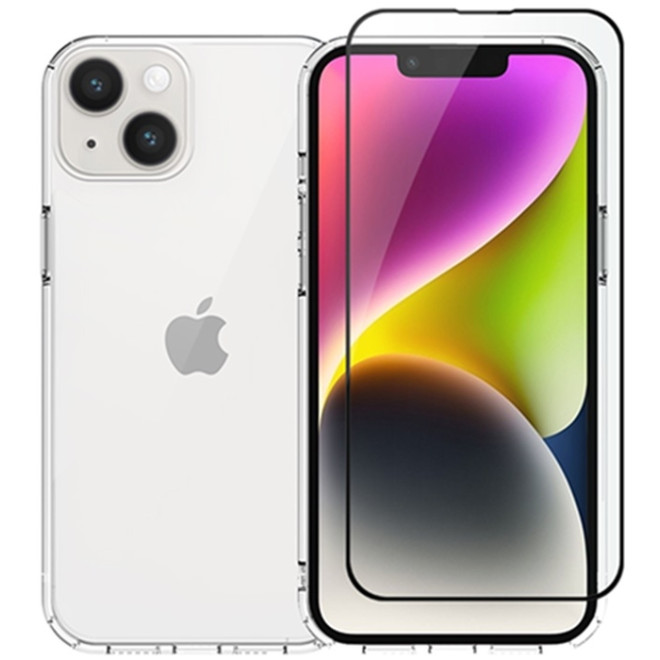 Vivid Set TPU Case & Full Face Tempered Glass - Σετ Διάφανη Θήκη Σιλικόνης & Full Face Tempered Glass - Apple iPhone 15 Plus - Transparent / Black