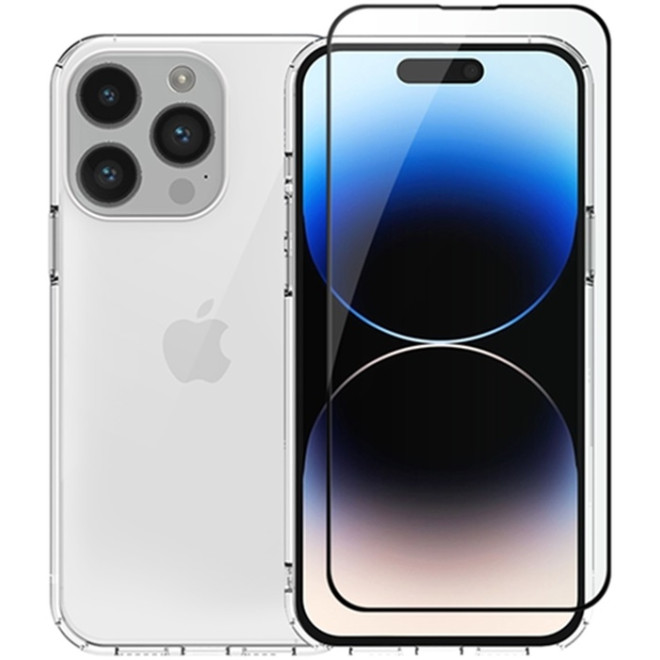 Θήκη iPhone 15 Pro Max Vivid Set Σετ Διάφανη Σιλικόνης & Full Face Tempered Glass Transparent / Black