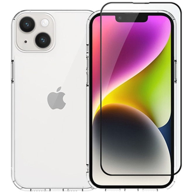 Vivid Set TPU Case & Full Face Tempered Glass - Σετ Διάφανη Θήκη Σιλικόνης & Full Face Tempered Glass - Apple iPhone 15 - Transparent / Black