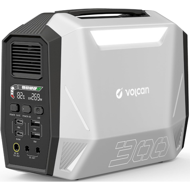 Volcan Energon E300 Portable Power Station - Ηλεκτρική Γεννήτρια με Οθόνη LCD / Φορητός Σταθμός Φόρτισης / Ενέργειας με 1 x AC / 2 x USB-A / 2 x DC / 2 x Type-C - 299Wh - 300W