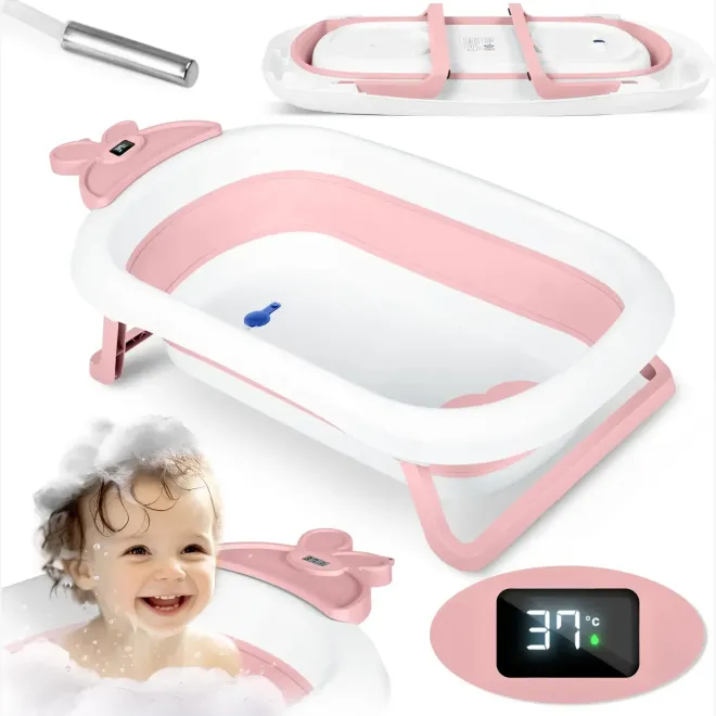 Βρεφική Μπανιέρα Ταξιδιού Ricokids RK-282 Πτυσσόμενη με Ενσωματωμένο Θερμόμετρο White / Pink
