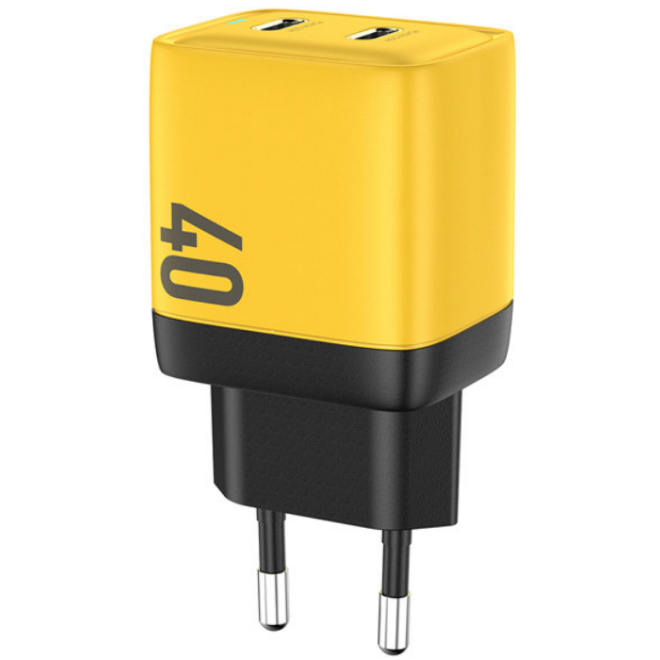 Wekome WP-U128 GaN Super Fast Charger - Ταχυφορτιστής Ταξιδιού / Αντάπτορας με 2 x Type-C - 40W - Yellow