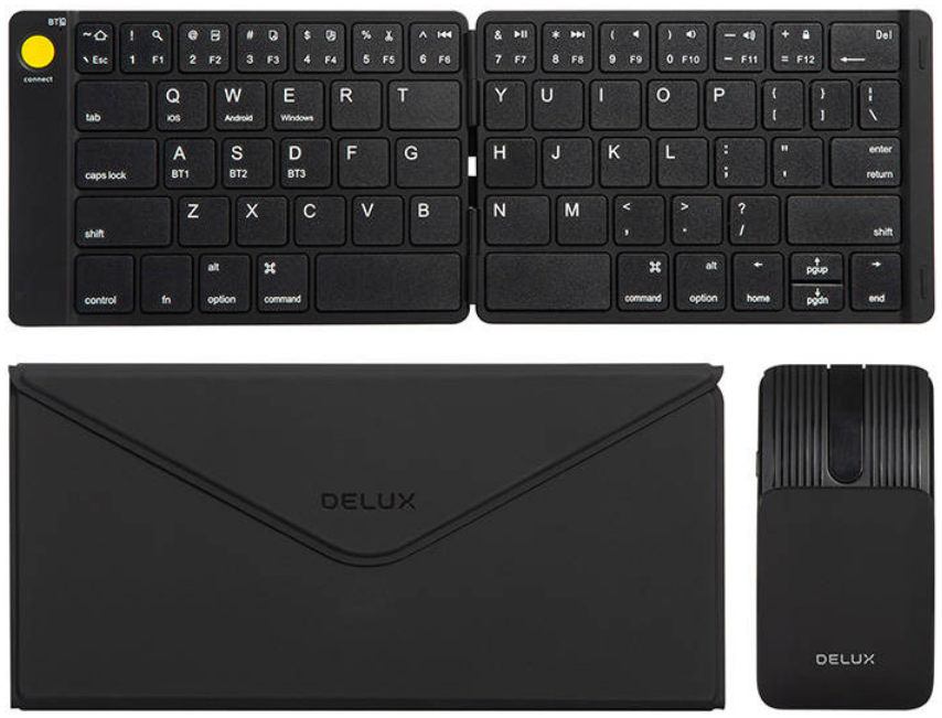 Delux Pockcombo KF10 / MF10 - Σετ Ασύρματο Αναδιπλούμενο Πληκτρολόγιο Bluetooth με Ποντίκι - Αγγλικό US - Black