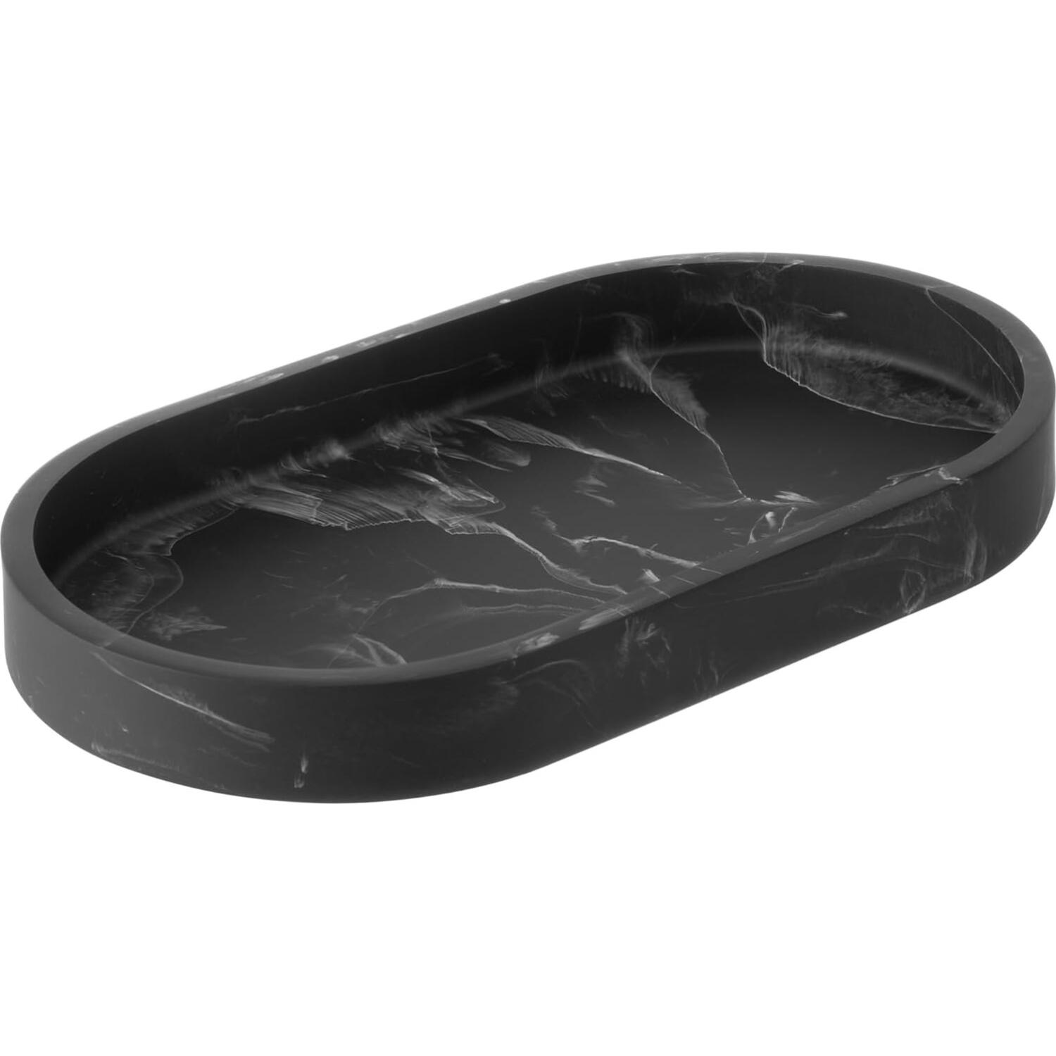 Διακοσμητικός Δίσκος Navaris Marble Jewellery Tray Αποθήκευσης & Οργάνωσης από Πολυρητίνη 22.5 x 12.5 x 2.7cm Round Black