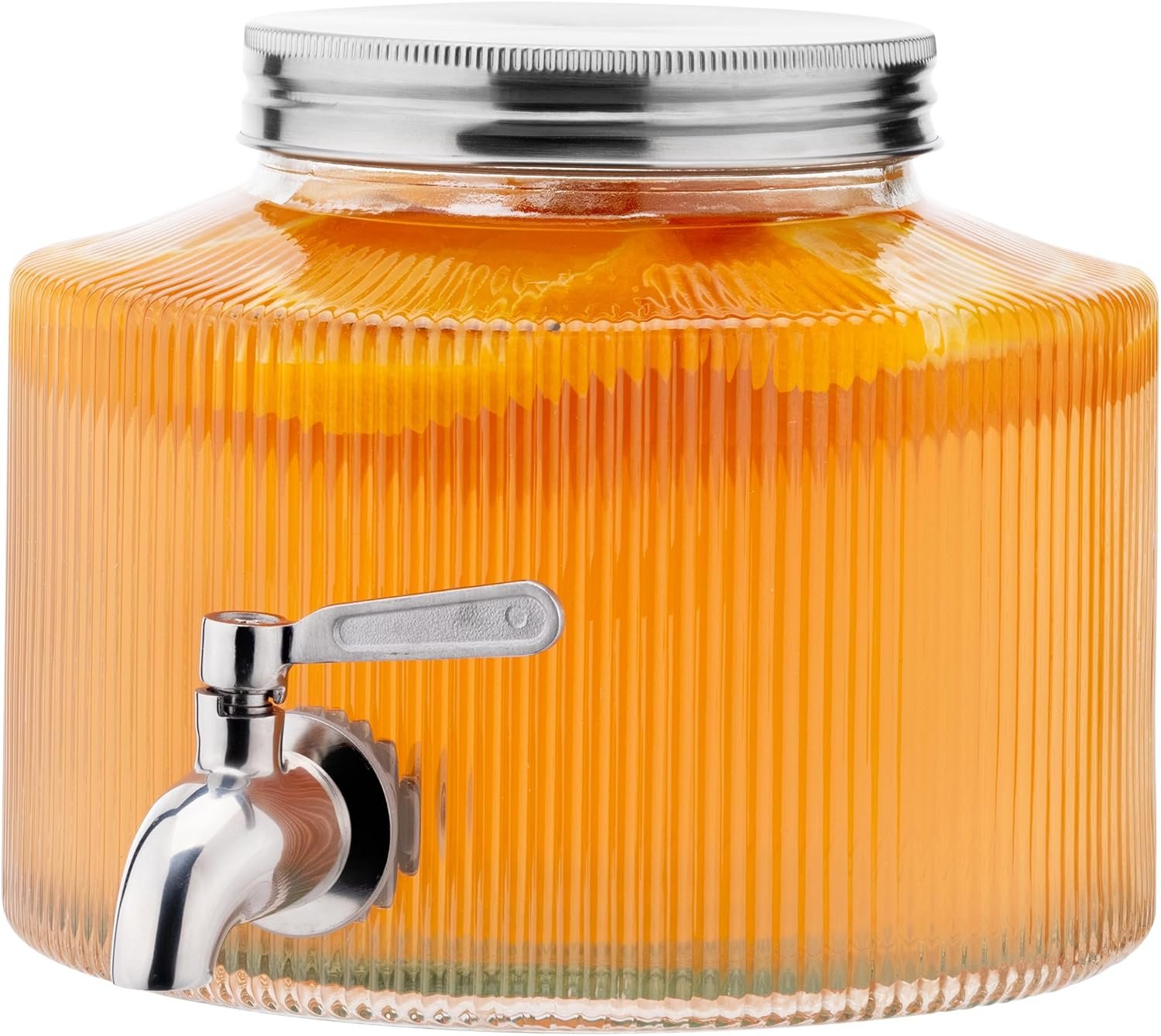 Διανεμητής Ποτού Navaris Drink Dispenser Γυάλινος με Βρύση από Ανοξείδωτο Ατσάλι 2.7 L Ripple Design