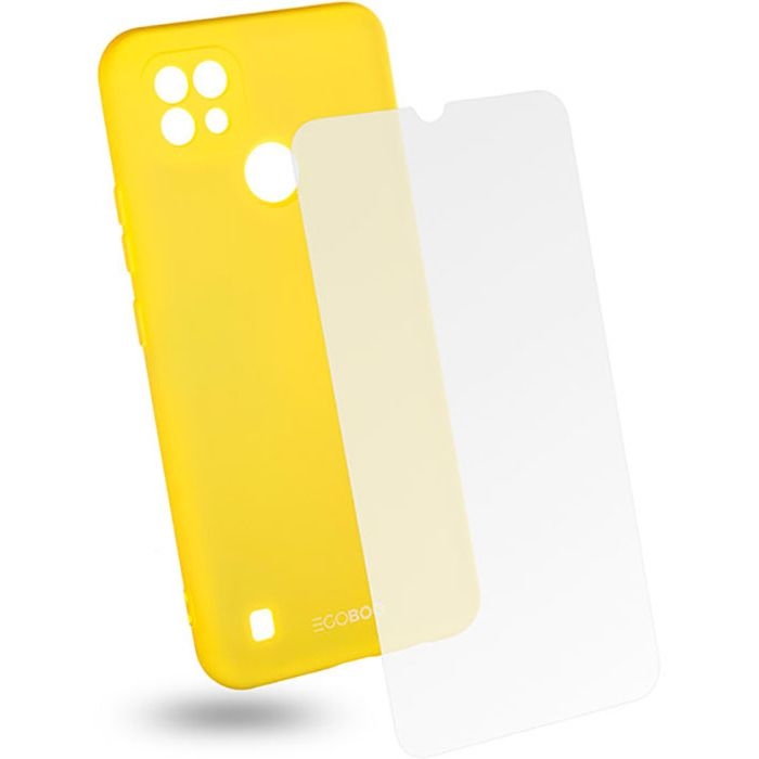 Egoboo Σετ Tempered Glass & Rubber Θήκη Σιλικόνης Realme C21 - Lime 