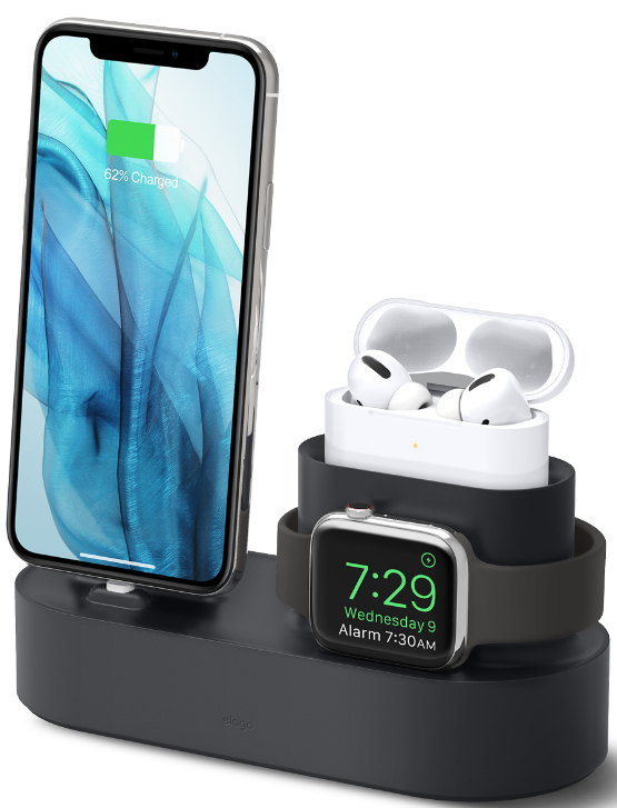 Elago 3 in 1 Charging Hub Pro - Βάση Σιλικόνης για τον Φορτιστή Apple Watch / για Καλώδιο iPhone & AirPods - Black 