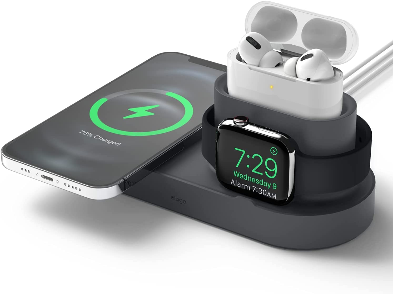 Elago Charging Hub Trio 1 - Βάση Σιλικόνης για τον Ασύρματο Φορτιστή MagSafe / Airpods Pro 2nd Gen / 1st Gen / Apple Watch - Dark Grey