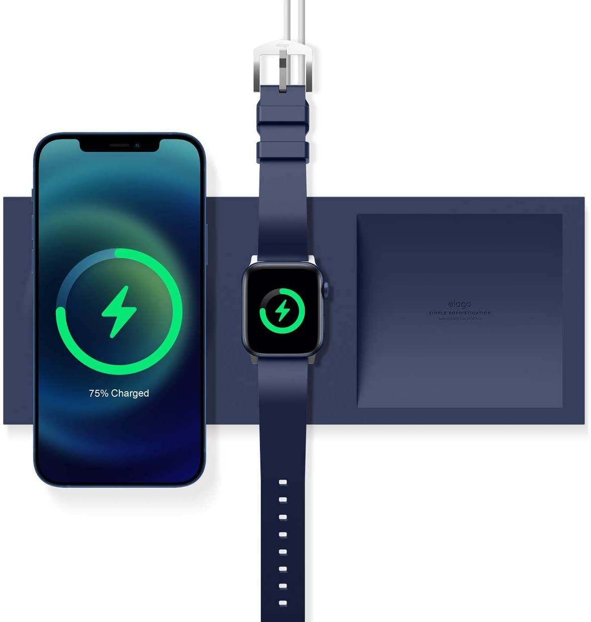 Elago MagSafe Charging Tray Duo - Βάση Σιλικόνης για τον Ασύρματο Φορτιστή MagSafe & Φορτιστή Apple Watch - Jean Indigo