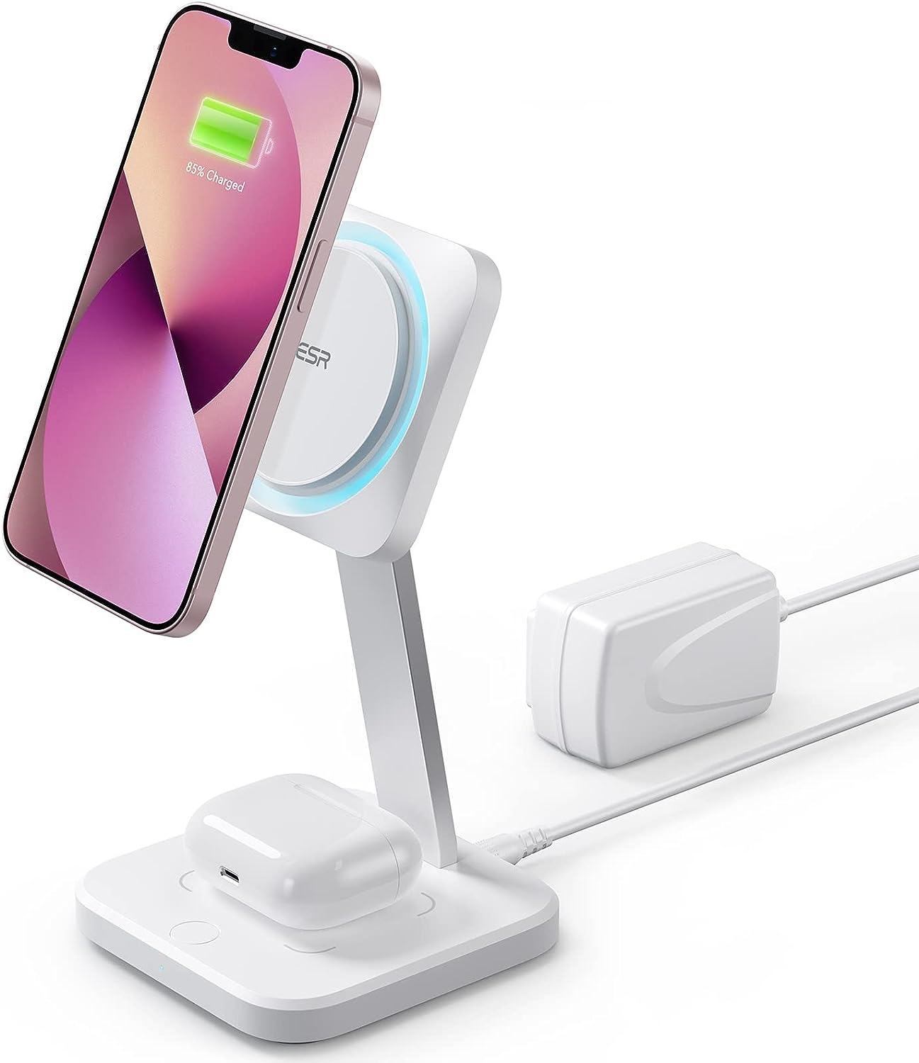 ESR HaloLock 2 in 1 Wireless Charger with CryoBoost - Μαγνητική Βάση Ασύρματης Φόρτισης MagSafe για Apple iPhone / AirPods - 7.5W - Arctic White