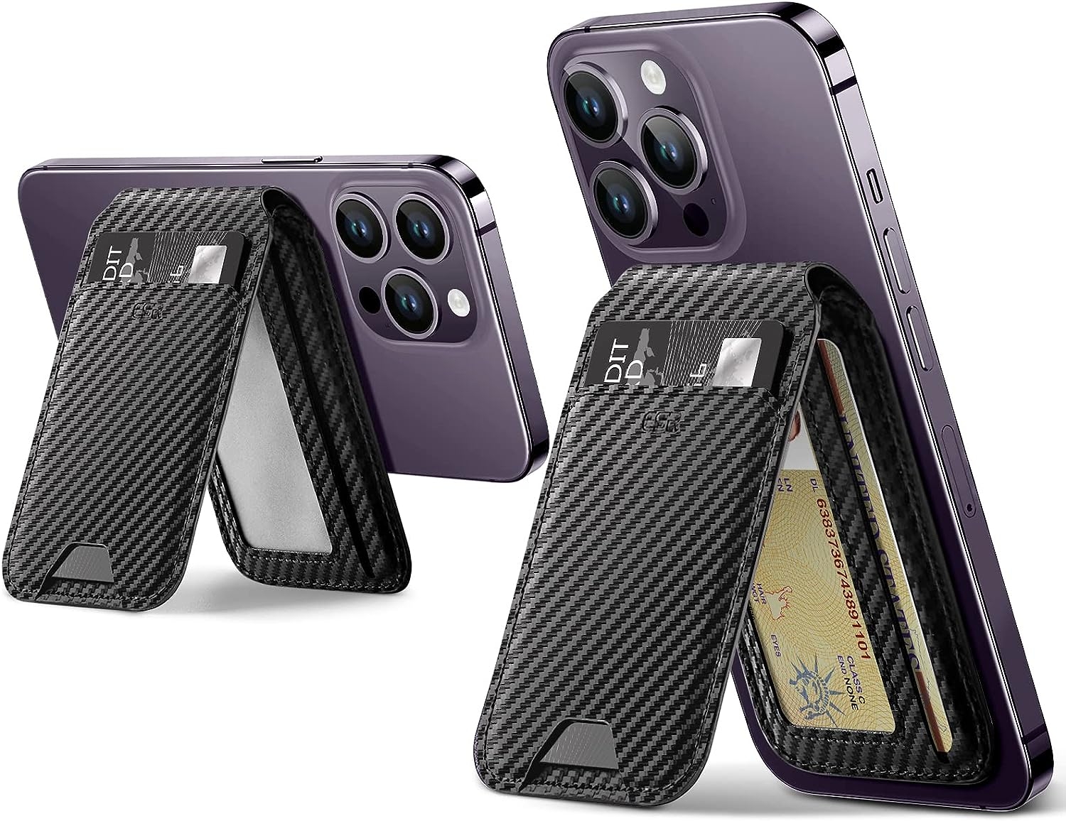 ESR HaloLock Wallet Stand - MagSafe Θήκη - Πορτοφόλι για Κάρτες / Αναδιπλούμενη Βάση από Vegan Δέρμα - Carbon Fiber