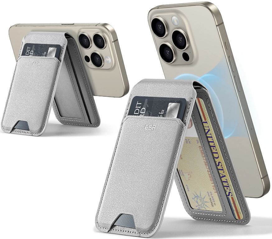 ESR HaloLock Wallet Stand - MagSafe Θήκη - Πορτοφόλι για Κάρτες / Αναδιπλούμενη Βάση από Vegan Δέρμα - Natural Titanium