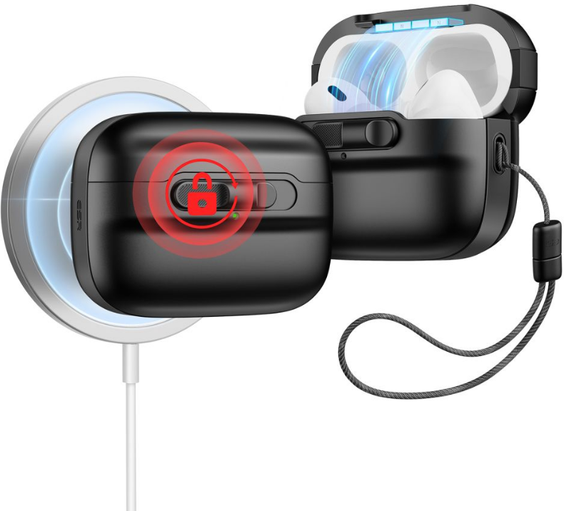 ESR Pulse Magnetic Lock Case HaloLock - MagSafe Θήκη Apple AirPods Pro 2nd Gen / 1st Gen με Λουράκι Χειρός - Black