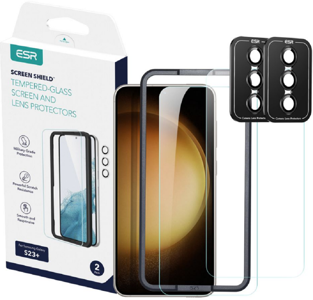 ESR Screen Shield Tempered Glass - Σετ Αντιχαρακτικό Προστατευτικό Γυαλί για Οθόνη & για Φακό Κάμερας - Samsung Galaxy S23 Plus - Clear - 2 Τεμάχια