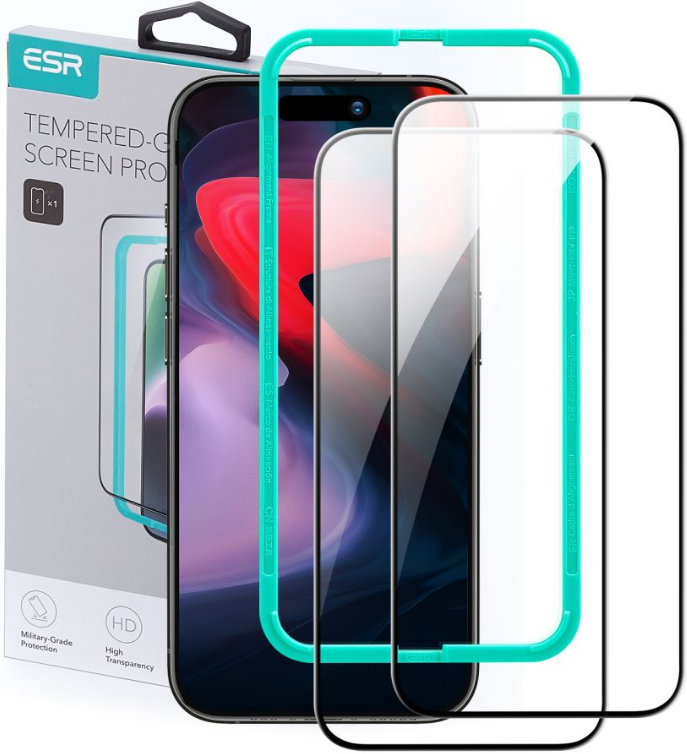 ESR Tempered Glass - FullFace Αντιχαρακτικό Γυαλί Προστασίας Οθόνης - Apple iPhone 15 Pro Max - Black - 2 Τεμάχια