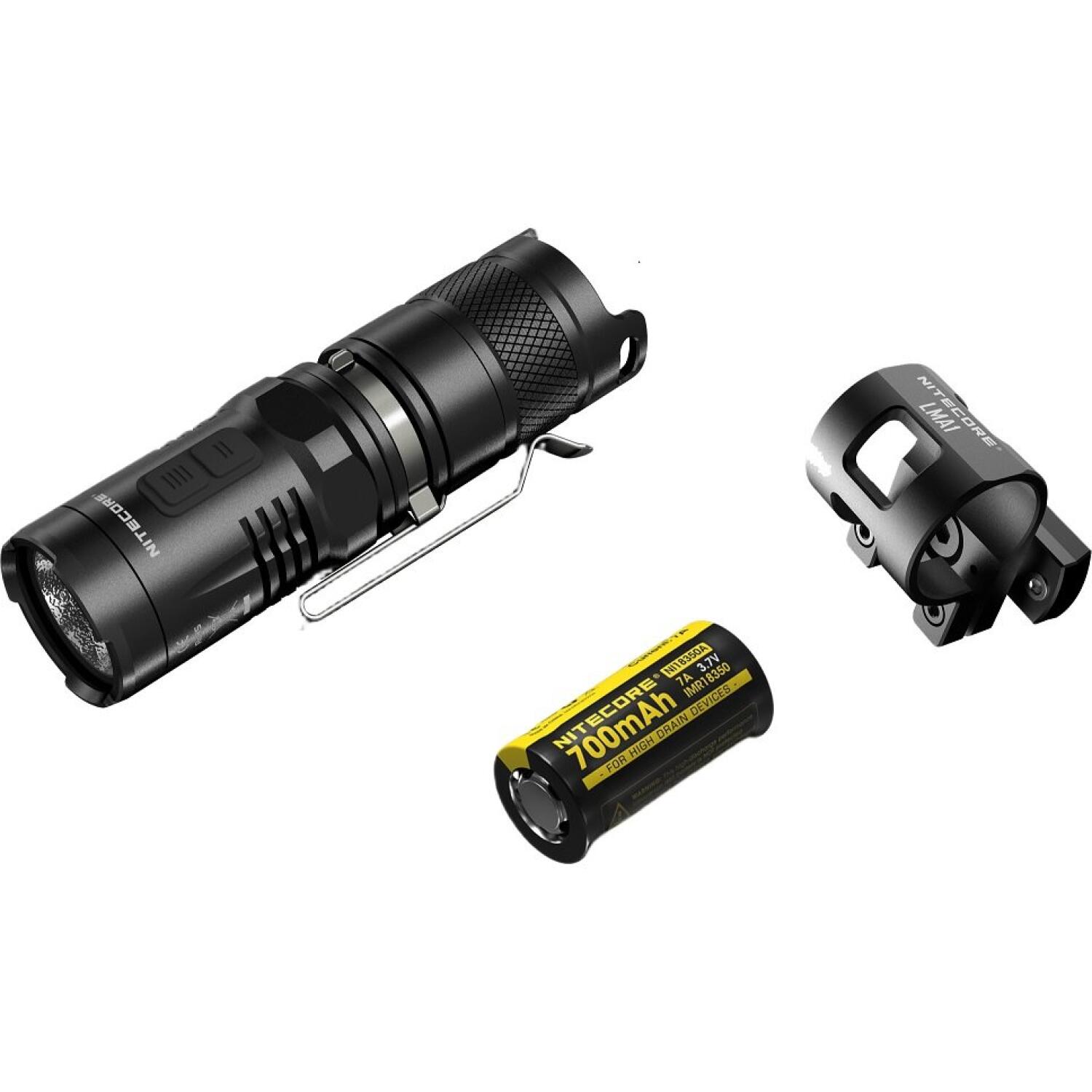 Φακός Nitecore MT10C LED Αδιάβροχος Ανθεκτικός 920 Lumens με Μπαταρία IMR18350 700 mAh & Βάση Κράνους LMA1 Black