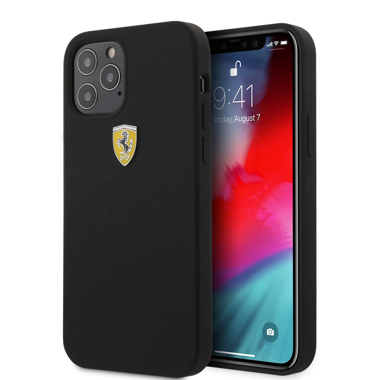 Ferrari On Track Collection with Microfiber - Θήκη Σιλικόνης Apple iPhone 12 / 12 Pro - Black