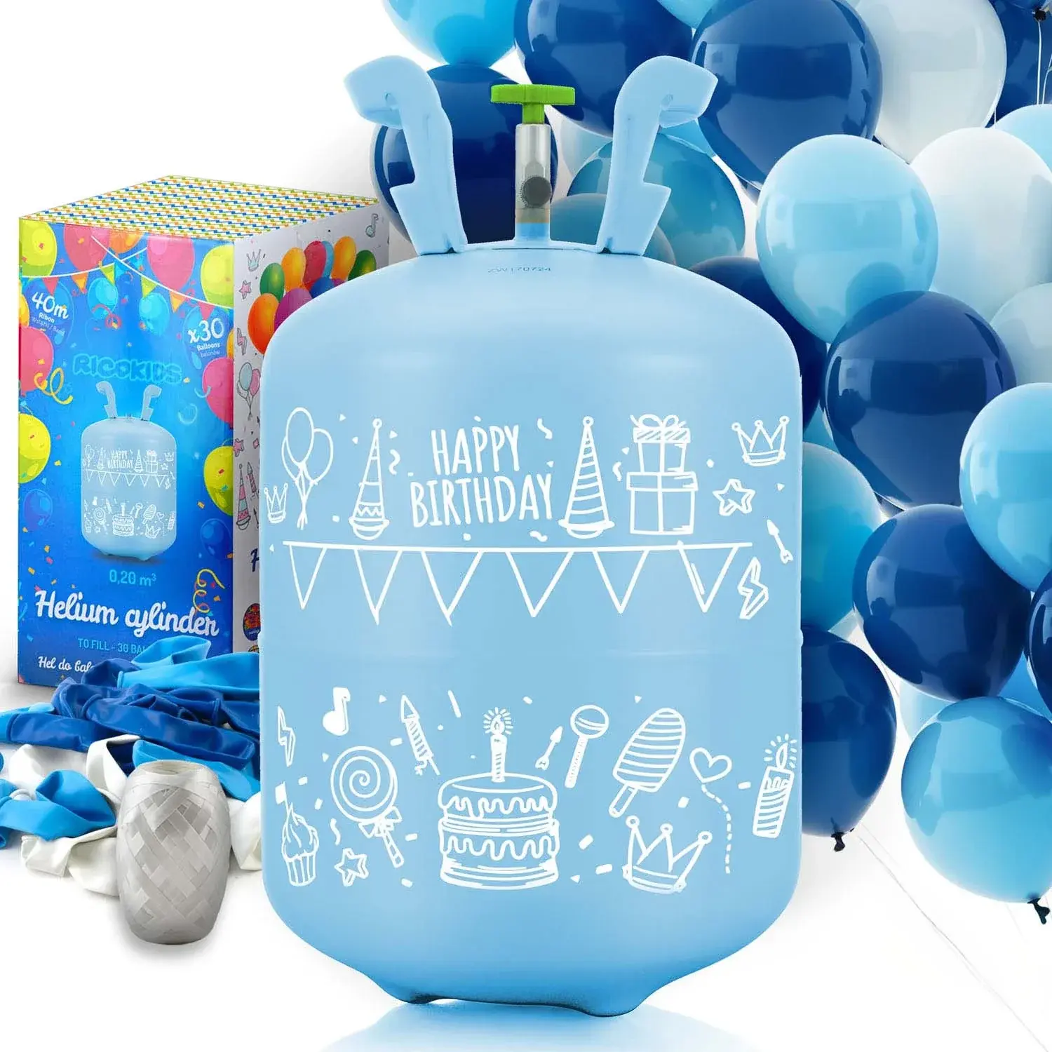 Φιάλη Ηλίου για Μπαλόνια Ricokids Helium Cylinder με 30 Μπαλόνια και 40m Κορδέλα - Blue (5903890626464)