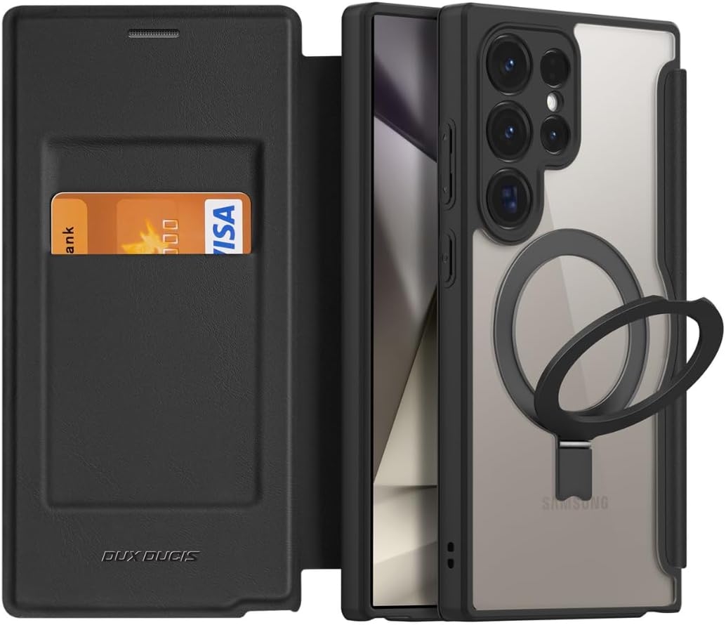 Flip MagSafe Θήκη Πορτοφόλι με Μαγνητικό Finger Holder - Samsung Galaxy S24 Ultra - Duxducis Skin X Pro - Black